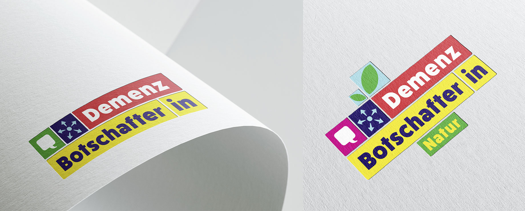 Das Logo ist modular aufgebaut und für verschiedene Tätigkeitsbereiche einsetzbar. Neben den DemenzBotschafter*innen gibt es auch die DemenzBotschafter*innen Natur: Aktive aus der Umweltbildung entwickeln spezielle Angebote (auch) für Menschen mit Demenz und ihre Angehörigen. Weitere Themenbereiche sind angedacht.